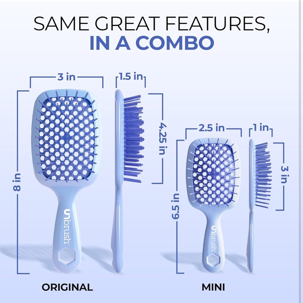 FHI Heat UNbrush Detangling Hair Brush Duo Set | Full Size & Mini Travel Brush - Picture 5 of 9